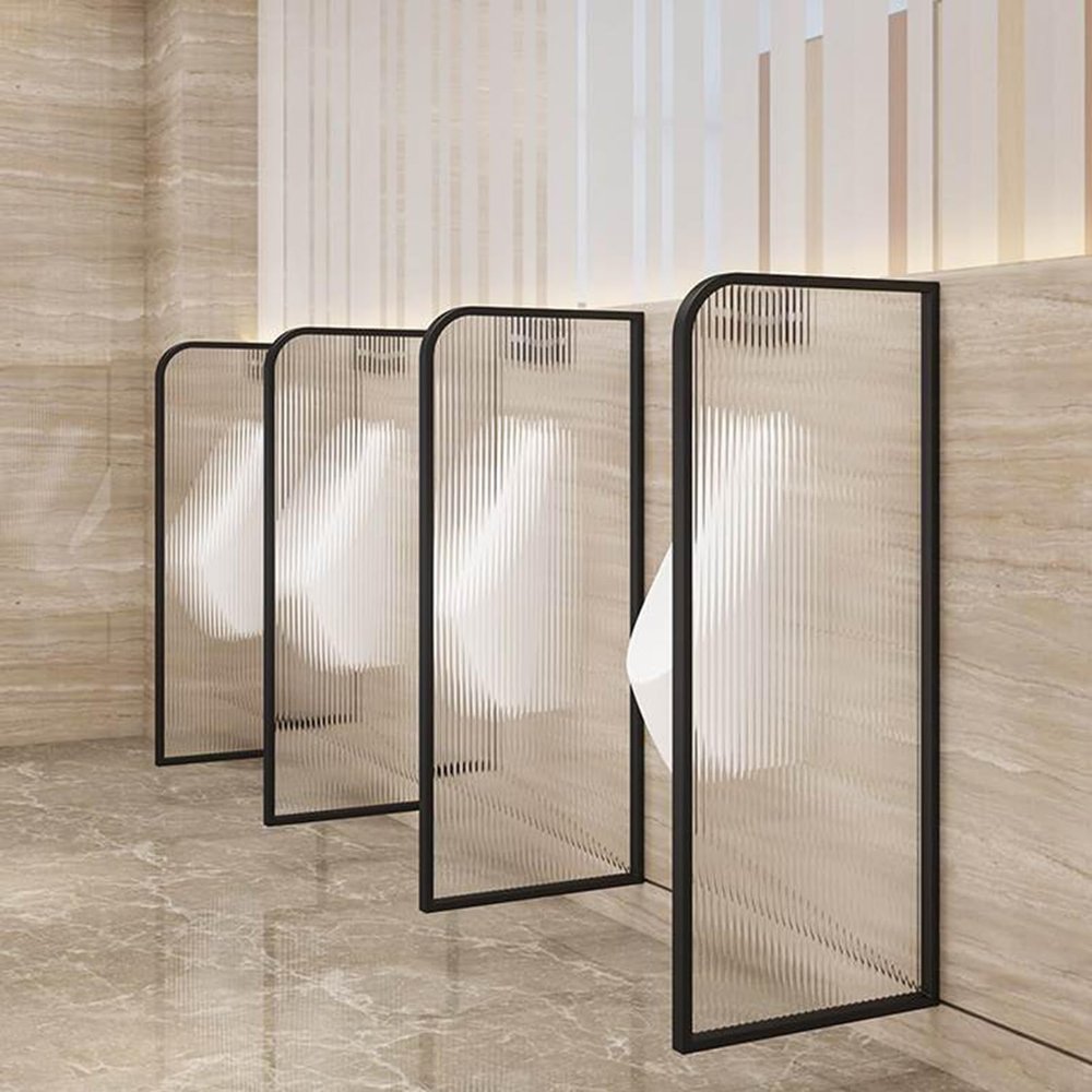 Waterproof Urinal Partition for Hotel/Public Restrooms, Tempered Glass with Stainless Steel Frame, Ideal for School and Bar Restrooms (Black, 3-Piece Set)