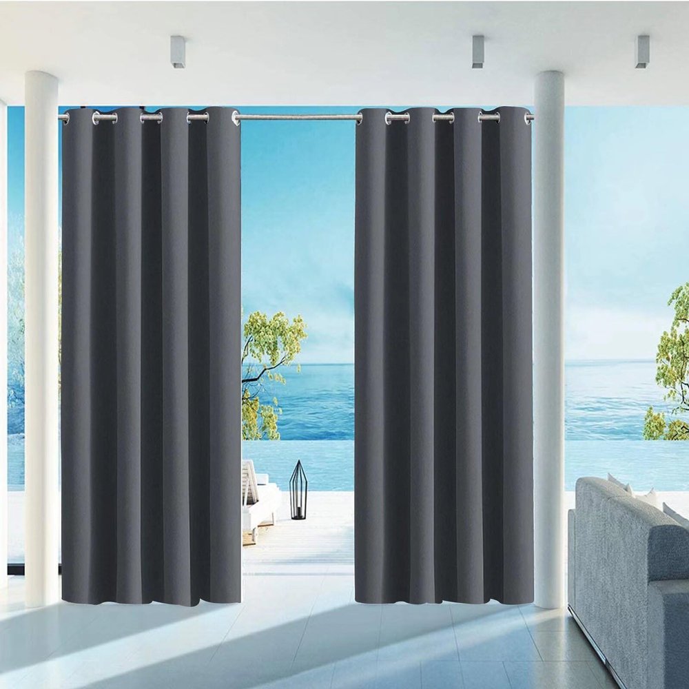 Outdoor Sun-Protection Curtain with Grommets, W160 x H250 cm, Dark Gray