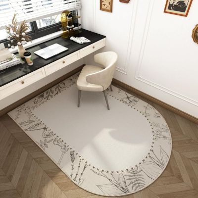 Highdi Office Chair Floor Mat, Semicircular, Scratch-Resistant, Anti-Slip, Khaki Leaf, 90 x 150 cm