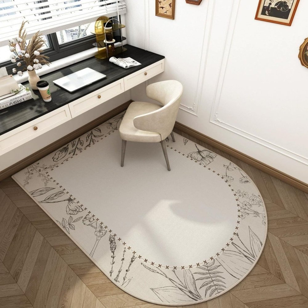 Highdi Office Chair Floor Mat, Semicircular, Scratch-Resistant, Anti-Slip, Khaki Leaf, 90 x 150 cm