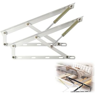 WEITINGKKK Storage Bed Lift Mechanism, 2-Piece Folding Sofa Bed Hinges, Pneumatic Heavy-Duty Gas Springs, White, 150 cm/59 in