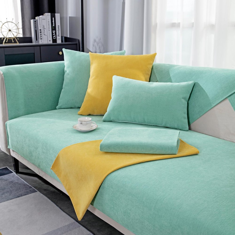 GRUYWC Chenille Sofa Cover, Non-Slip Couch Protector for 1/2/3/4-Seater and U/L-Shaped Sectional Sofas
