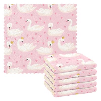 Ksajwzf Dish Towels, Cute Swan and Pink Hearts, 6-Piece Set