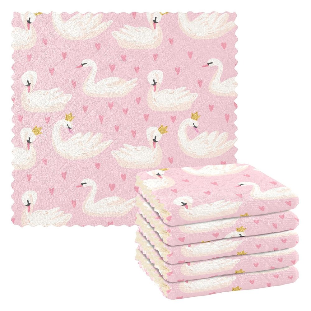 Ksajwzf Dish Towels, Cute Swan and Pink Hearts, 6-Piece Set