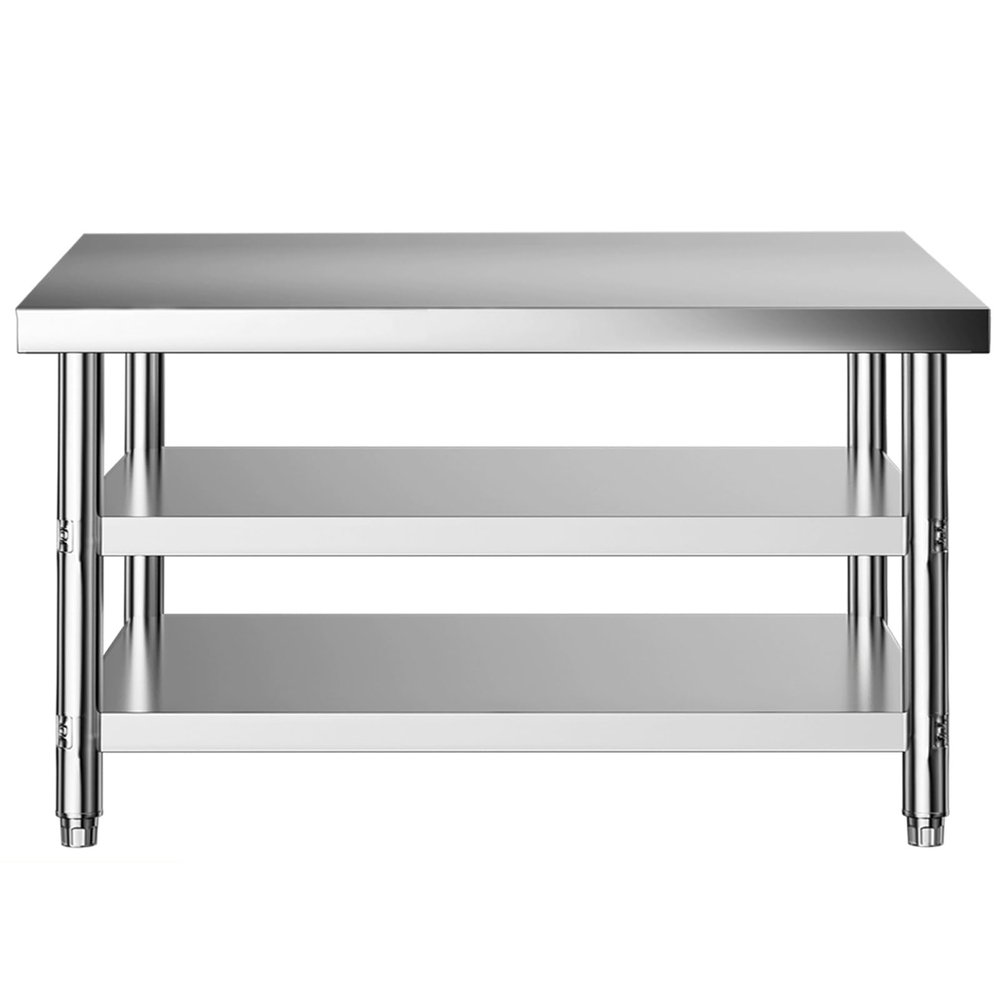 Snaweo Stainless Steel Work Table for Kitchens, Adjustable Feet, 80 x 60 x 80 cm