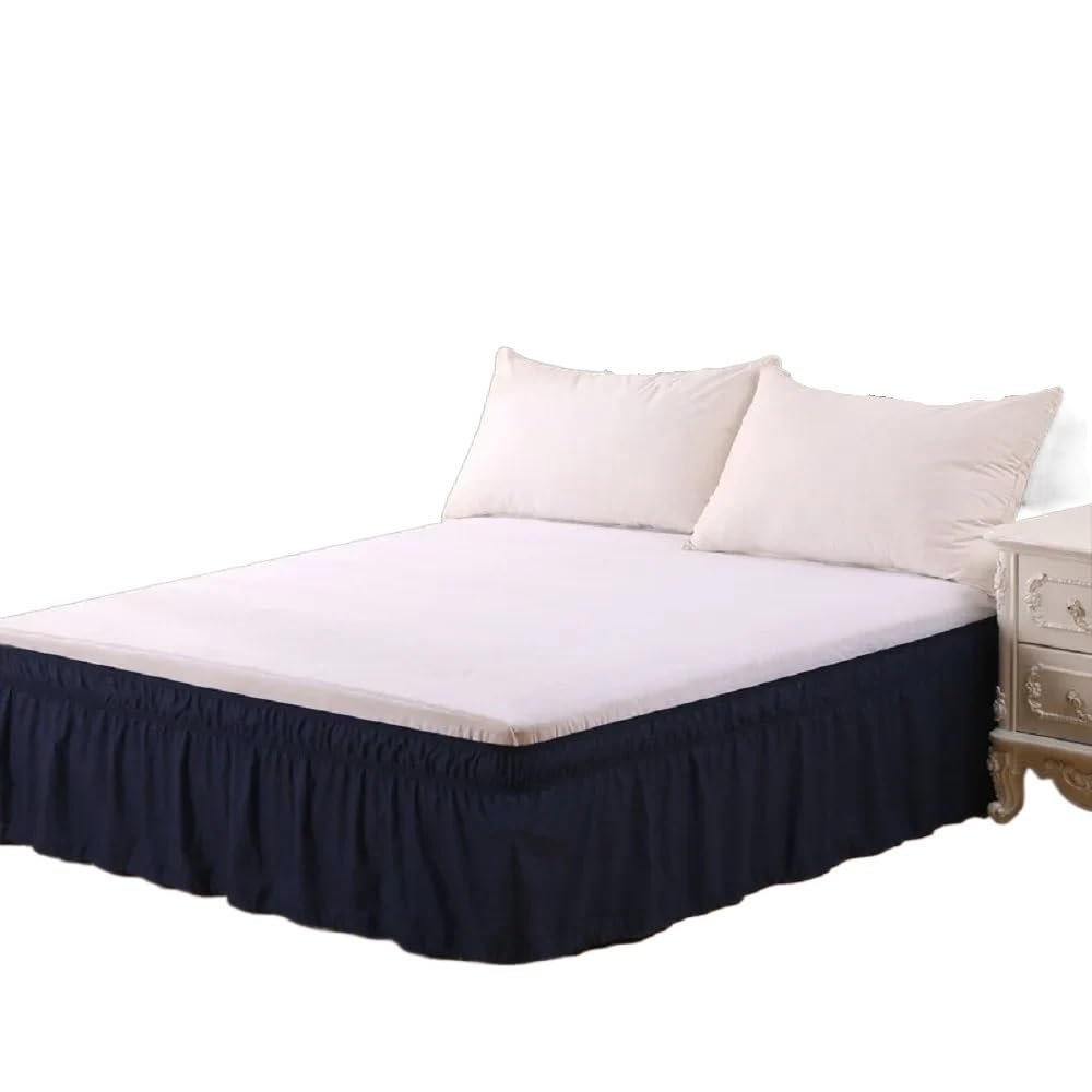 WANGBINGXING Solid-Color Brushed Bed Skirt, Dark Blue, Queen 153 x 203 x 38 cm