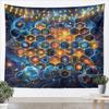 Loussiesd Honeycomb Tapestry, 130 x 150 cm, Blue and Gold Glitter Geometric Hexagon Design view 1