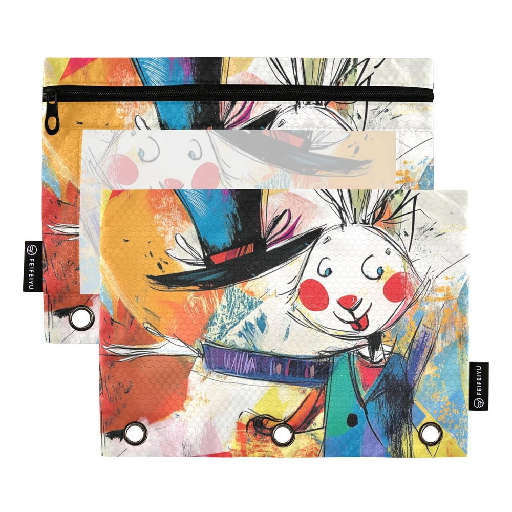 Rabbit Magician Hat 3-Ring Zipper Binder Folder