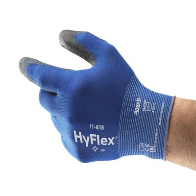 Ansell HyFlex 11-618VP Safety Work Gloves, Mechanical Protection, Size 7 (S), Black (1 Pair)