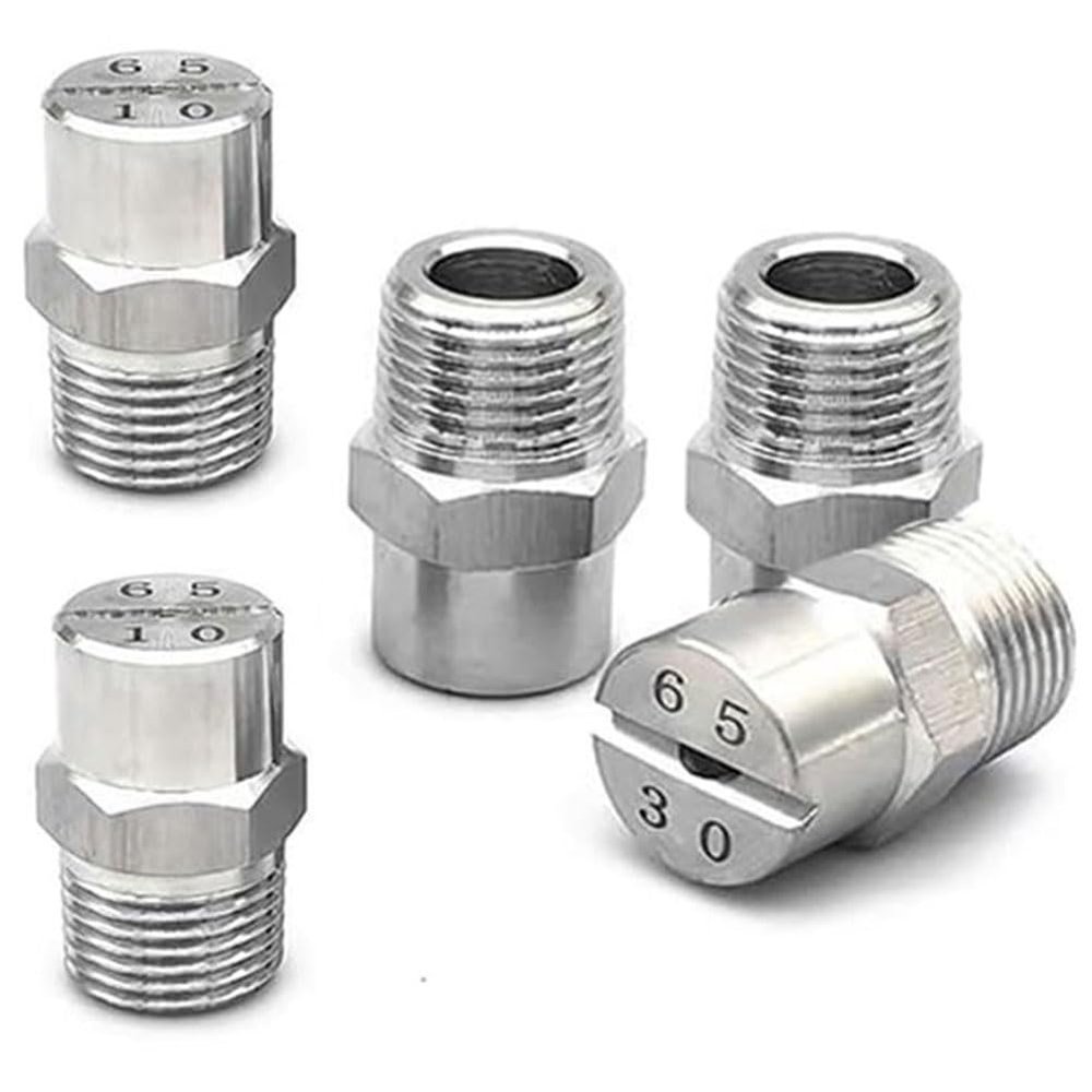 5-Pack Flat Fan Spray Nozzles, Stainless Steel, Pressure Washer, 65°, 1/8 in, 2.4 mm Orifice