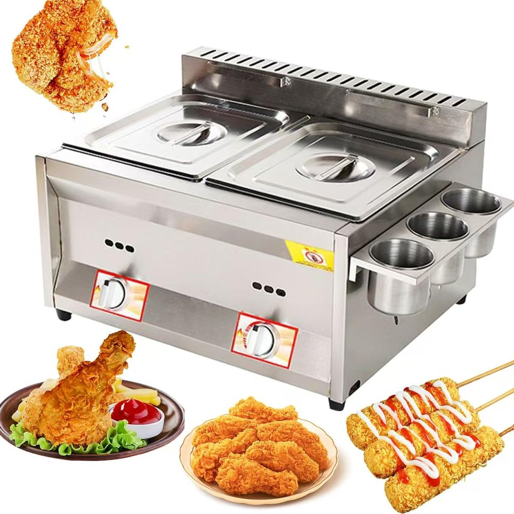 Commercial LPG Countertop Gas Fryer, Stainless Steel, 10 L + 10 L