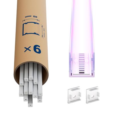 LASLUX LED Aluminum Profile, 6 × 2 m, U-Shape, 20 × 20 mm