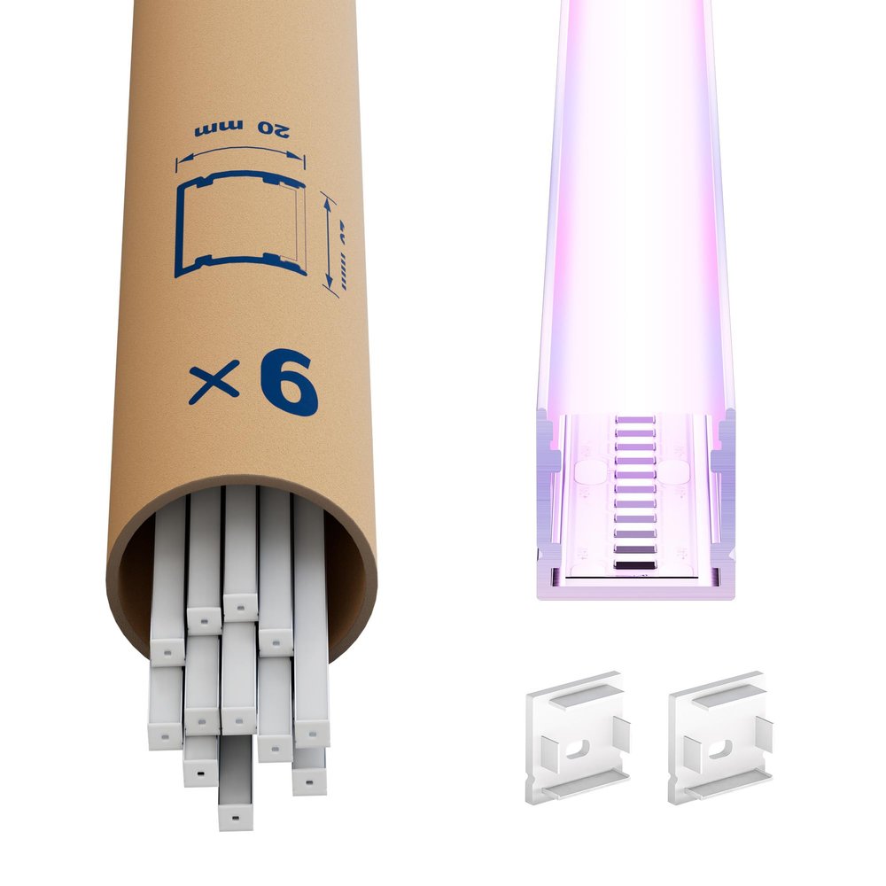 LASLUX LED Aluminum Profile, 6 × 2 m, U-Shape, 20 × 20 mm