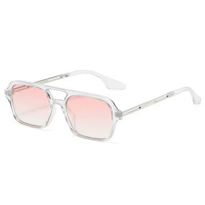 frissin Small Square Sunglasses for Women, Luxury Vintage Hollow-Out Leopard Print, Blue and Transparent Pink