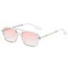 frissin Small Square Sunglasses for Women, Luxury Vintage Hollow-Out Leopard Print, Blue and Transparent Pink view 1