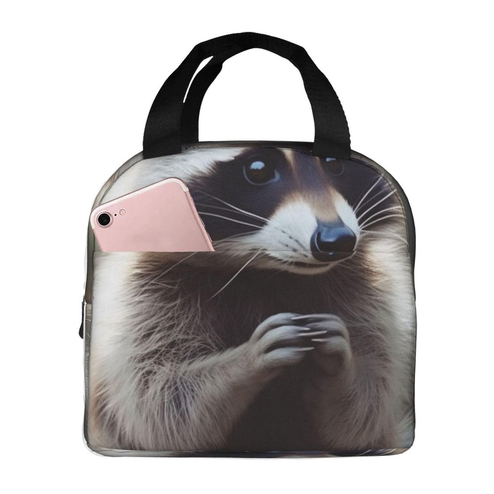 MKNAZ Insulated Lunch Bag with Cute Raccoon Design