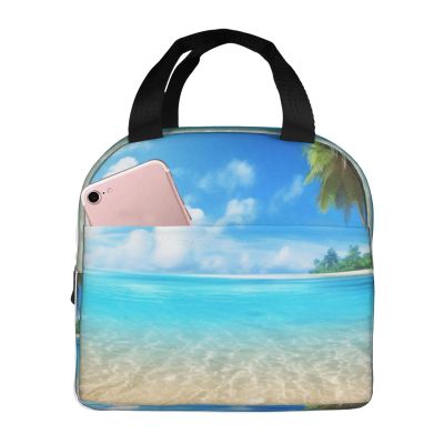 MKNAZ Insulated Lunch Bag with Tropical Beach Plant Print