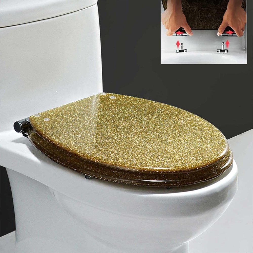 Gvqng Glitter Toilet Seat with Soft-Close, Resin, Stainless Steel Hinges