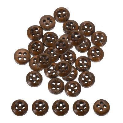 QUARKZMAN 100-Piece 9 mm 4-Hole Round Wooden Buttons, Coffee