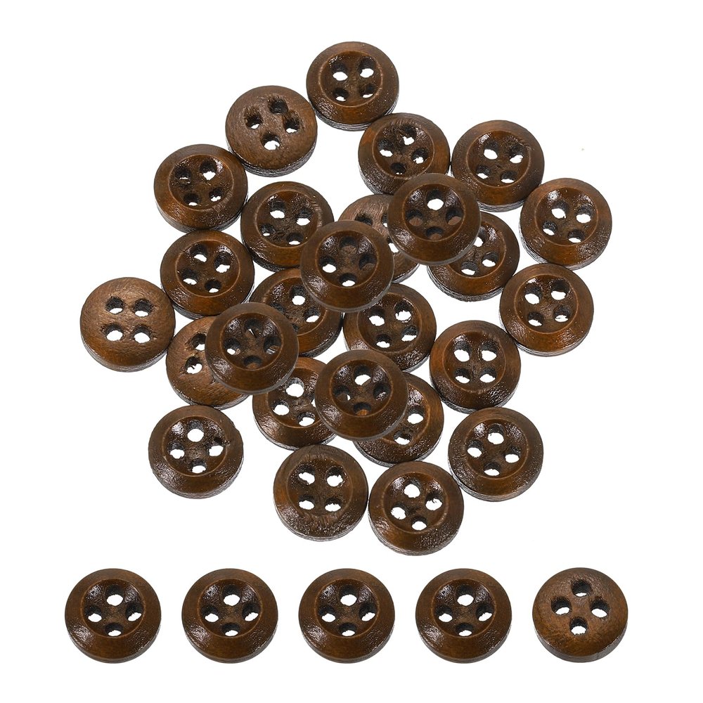 QUARKZMAN 100-Piece 9 mm 4-Hole Round Wooden Buttons, Coffee