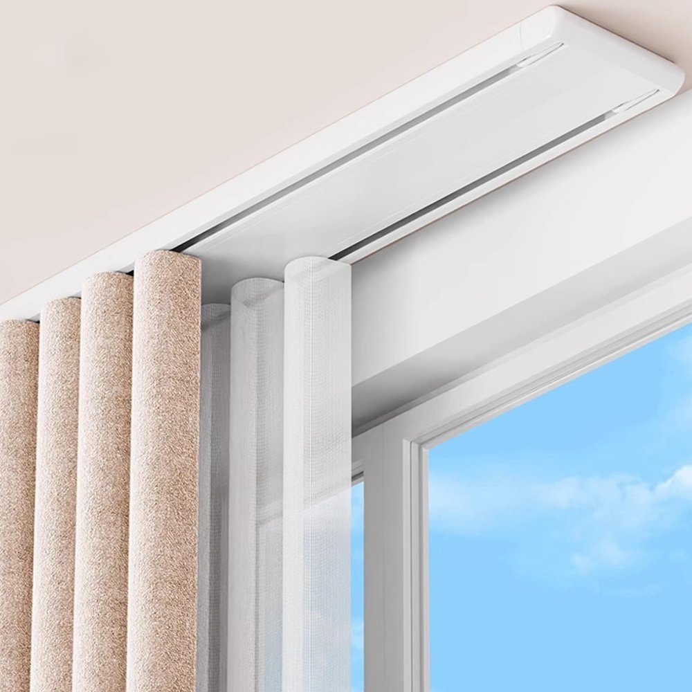 KUZRZNH Double-Track Curtain Rail, Aluminum, Ceiling-Mounted, White, 1.3 m