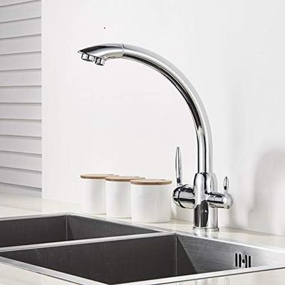 KJHONG Kitchen Sink Faucet for Bar, Farmhouse, Commercial, Clean Kitchen, Hot/Cold Mixer, Double-Handle Rotation (Chrome)