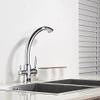 KJHONG Kitchen Sink Faucet for Bar, Farmhouse, Commercial, Clean Kitchen, Hot/Cold Mixer, Double-Handle Rotation (Chrome) view 4