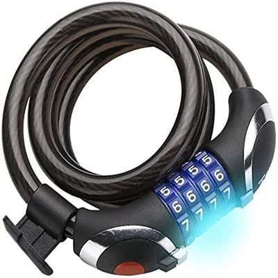 Bike Lock with LED Light, 4-Digit Combination, Steel Cable, 120 cm / 12 mm