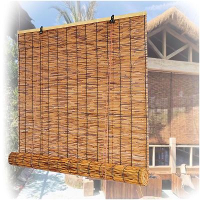Outdoor Weather-Resistant Bamboo Roller Blind, Natural Reed, Side-Pull, 50–175 cm Wide
