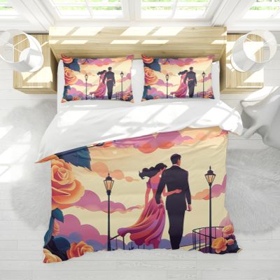 HOBBOY Rose Duvet Cover Set, 3-Piece Romantic Wedding Bedding Set, 140 x 200 cm