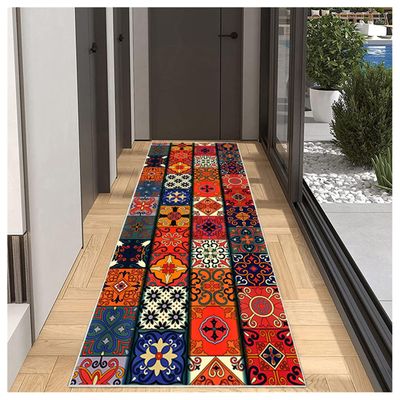 BORKOY Hallway Runner Rug 50 x 250 cm, Vintage, Non-Slip & Washable, Red Moroccan Style