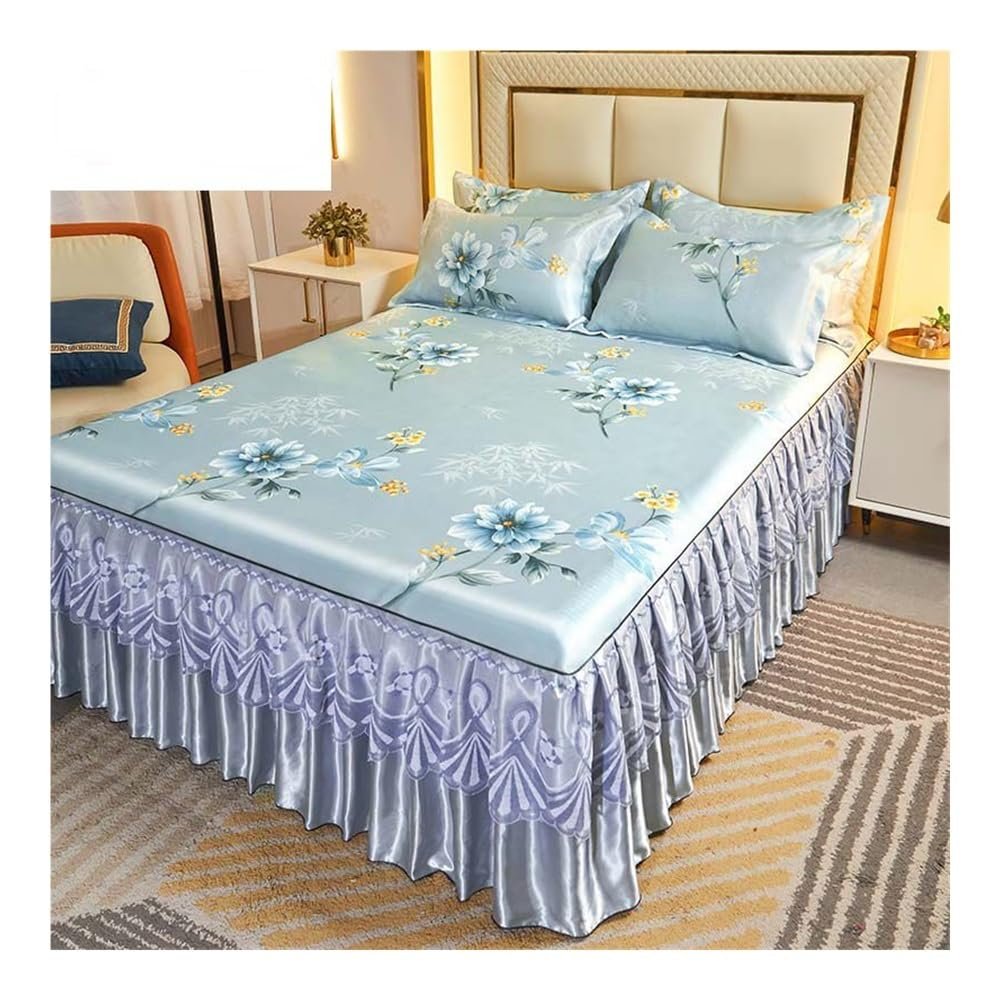 Cmis Kbei Modern Royal Blue Bedspread and Bed Skirt, Machine-Washable, Elastic-Band Sheet, for Queen-Size Bed (180 x 200 cm), 3-Piece Set