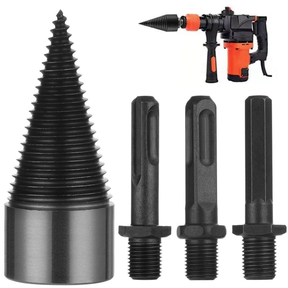 Firewood Drill Handles, Carbon Steel, 3-Piece Attachment Set