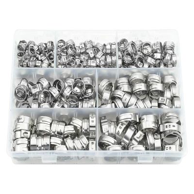 130-Piece 7–23.5 mm Single-Ear Hose Clamps, 304 Stainless Steel PEX Stepless Cinch Crimp Rings