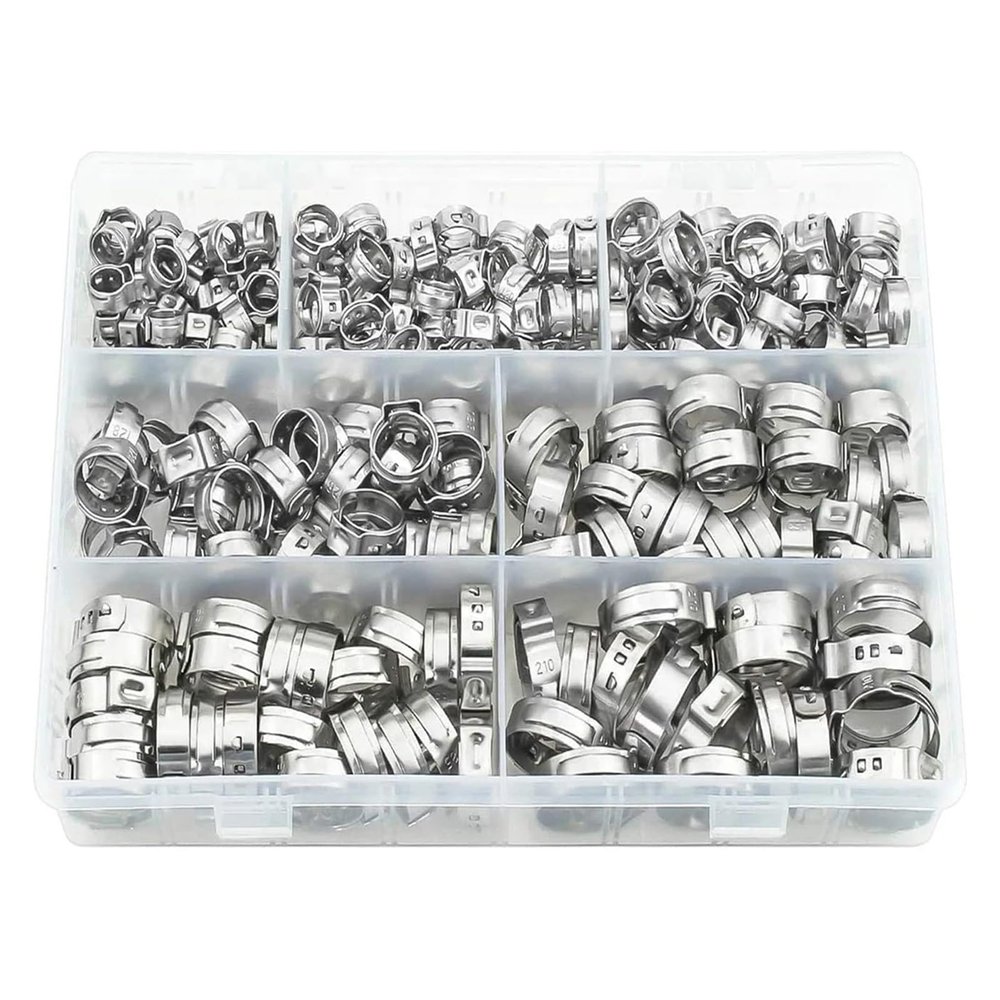 130-Piece 7–23.5 mm Single-Ear Hose Clamps, 304 Stainless Steel PEX Stepless Cinch Crimp Rings