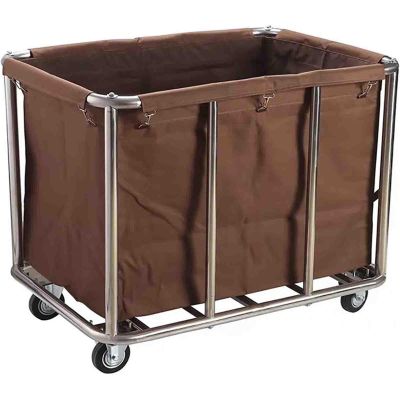 Large Commercial Stainless Steel Laundry Cart with Wheels, 400 L, 120 kg Capacity, Brown