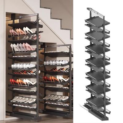 Adjustable Pull-Out Shoe Rack Organizer, Black, 85 cm, 15 Tiers