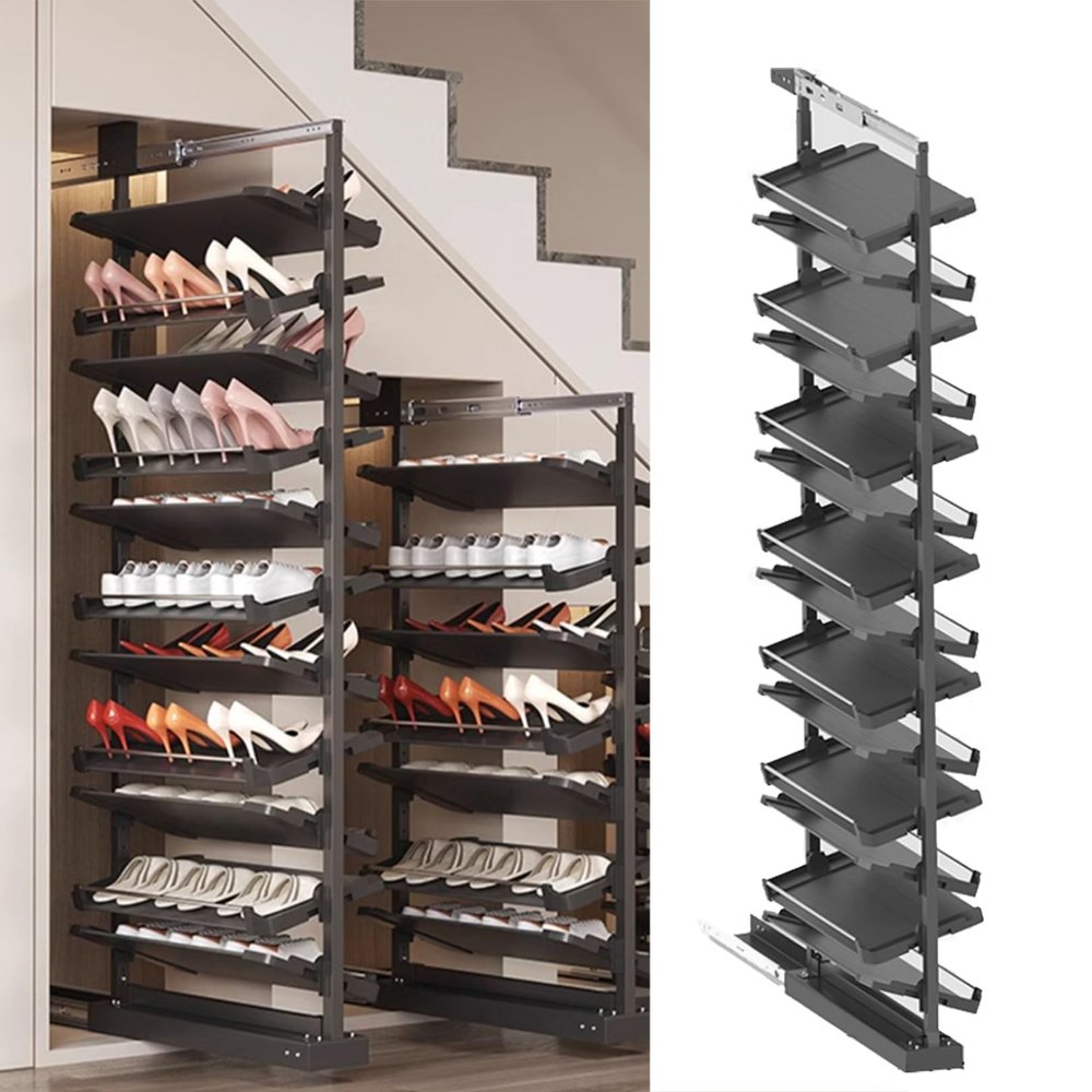 Adjustable Pull-Out Shoe Rack Organizer, Black, 85 cm, 15 Tiers