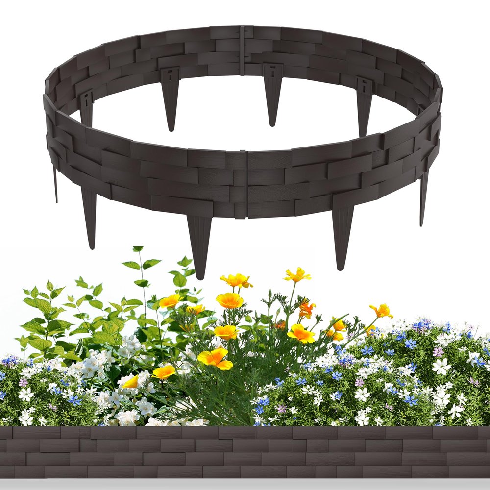 YRHome 10 m Stone-Look Plastic Lawn Edging, Brown