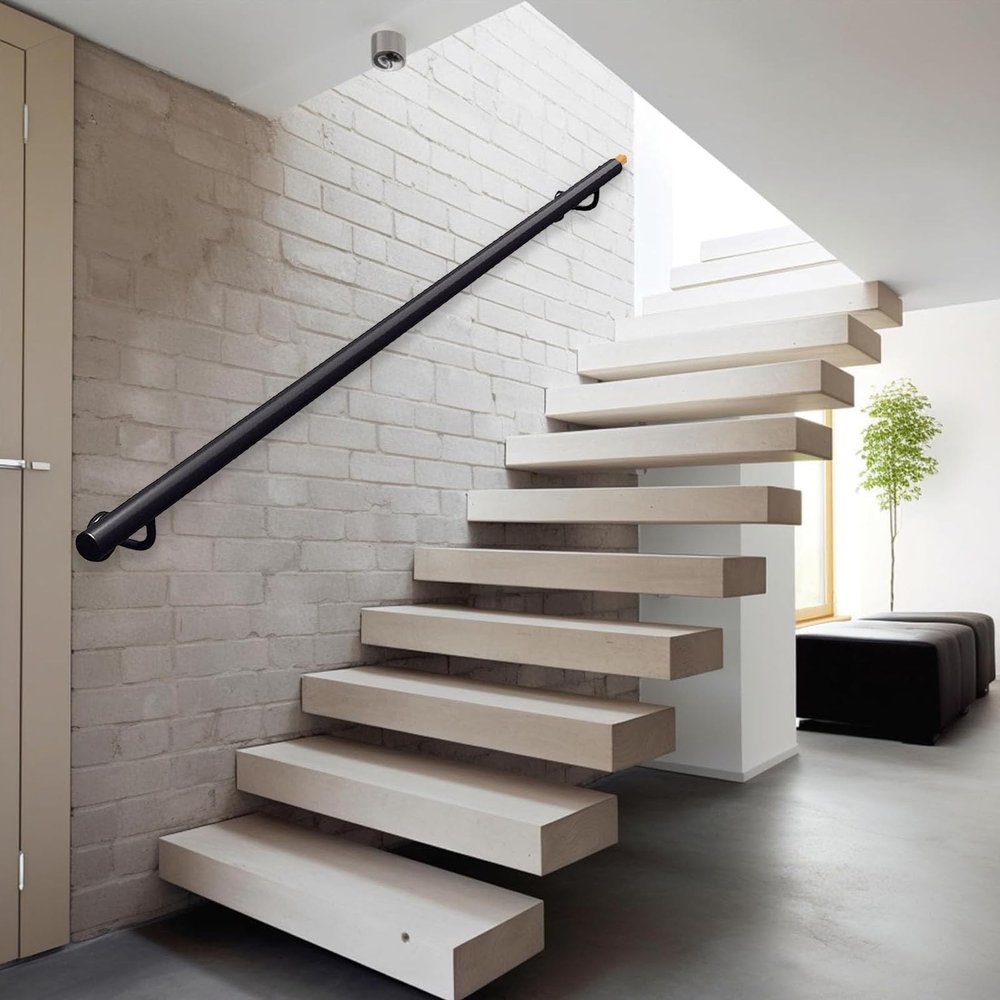 Gaommini Matte Black Wrought-Iron Stair Handrail, 480 cm