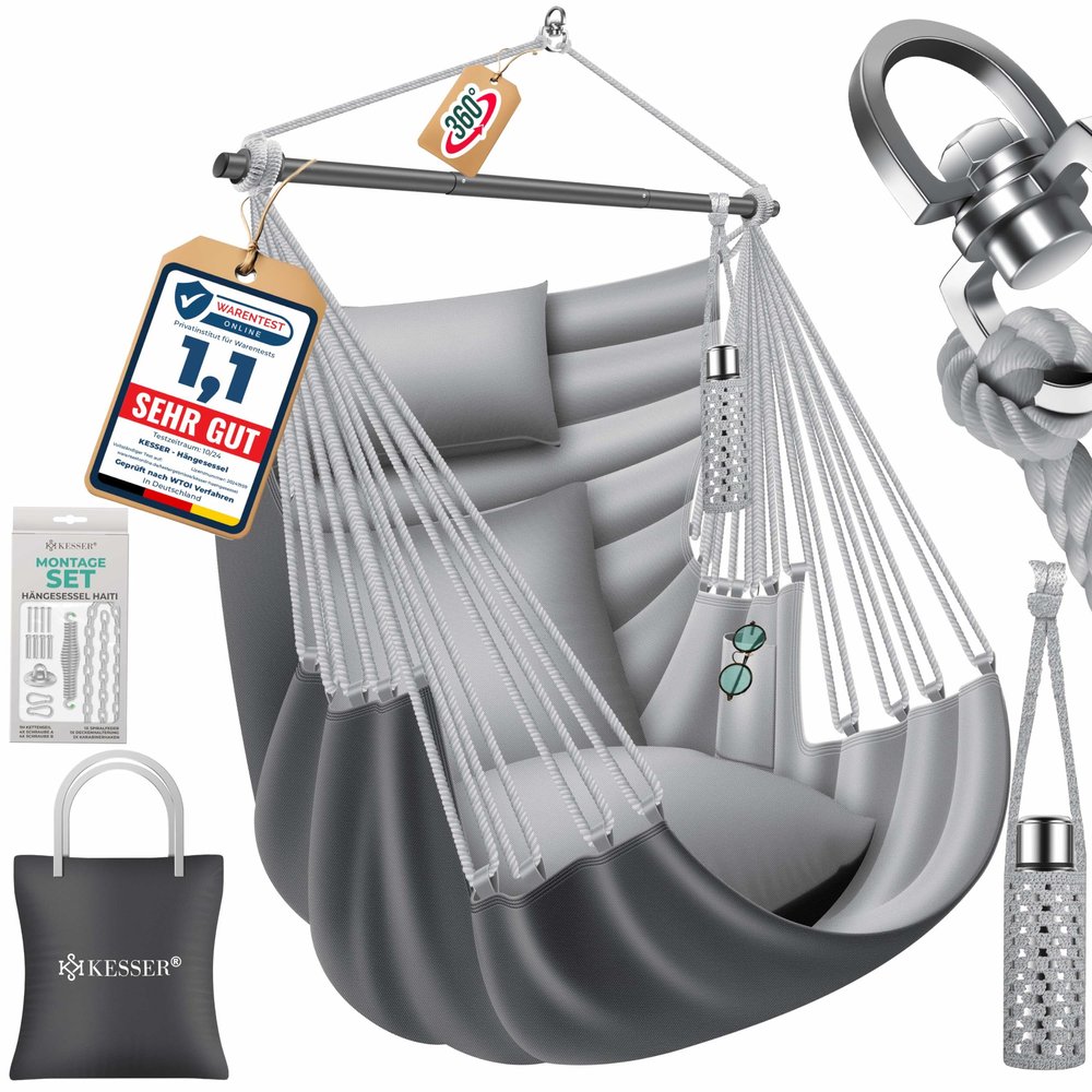 KESSER Haiti Hanging Chair, 150 kg Capacity, 360° Swivel, UV-Resistant & Water-Resistant