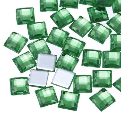 QUARKZMAN 50 Pcs Acrylic Flatback Rhinestones 8mm Square Bleached Green