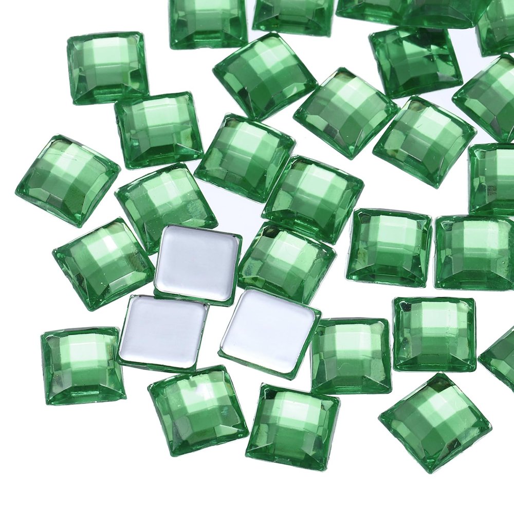 QUARKZMAN 50 Pcs Acrylic Flatback Rhinestones 8mm Square Bleached Green