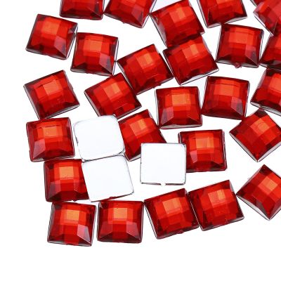 QUARKZMAN 100 Pcs Acrylic Flat Back Rhinestones 8mm Square Red