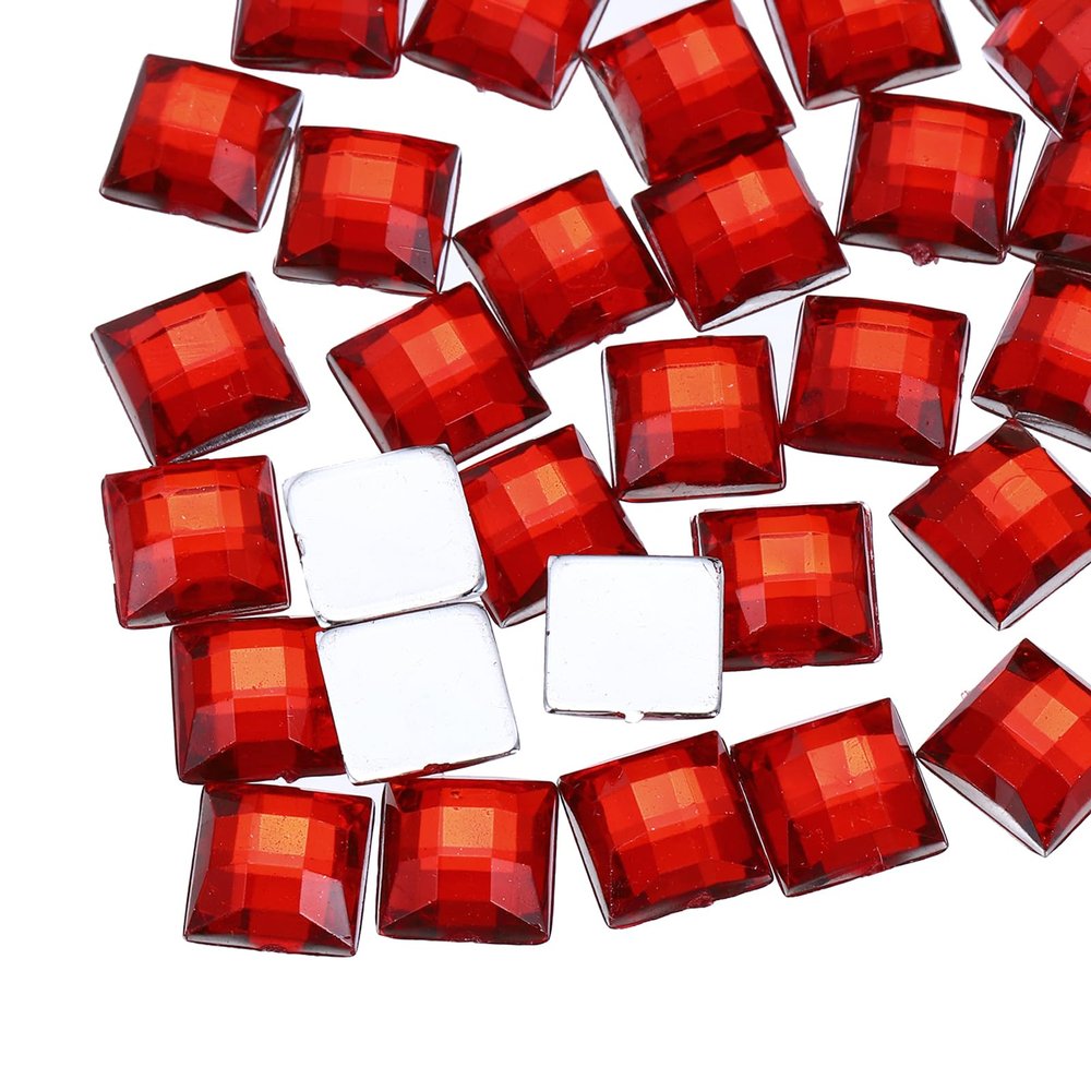 QUARKZMAN 100 Pcs Acrylic Flat Back Rhinestones 8mm Square Red
