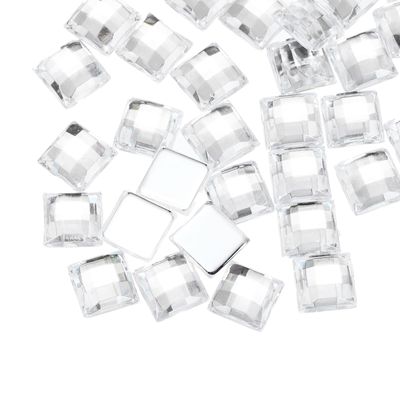 QUARKZMAN 50 Pcs Acrylic Flat Back Rhinestones 8mm Square White