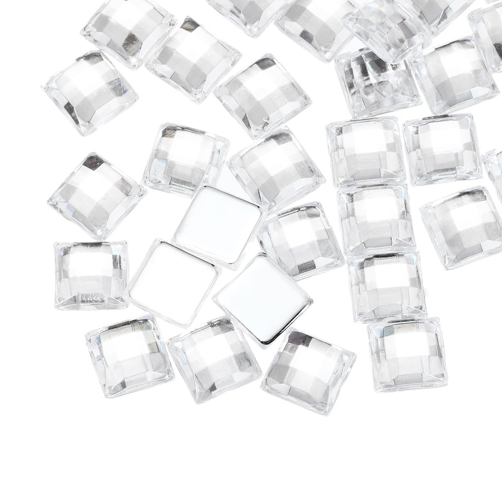 QUARKZMAN 50 Pcs Acrylic Flat Back Rhinestones 8mm Square White