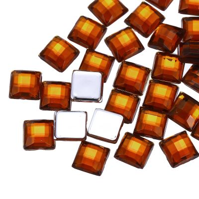 QUARKZMAN 100 Pcs Acrylic Flat Back Rhinestones 8mm Square Brown