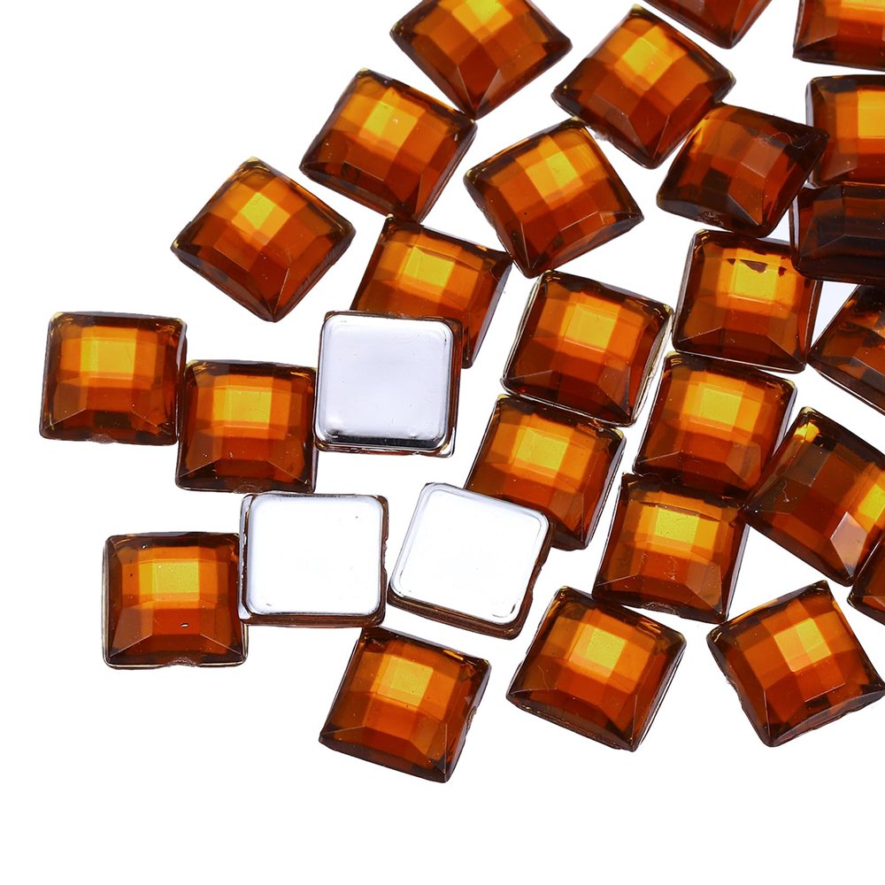 QUARKZMAN 100 Pcs Acrylic Flat Back Rhinestones 8mm Square Brown