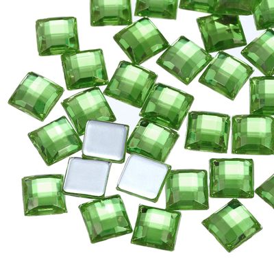 QUARKZMAN 100 Pcs Acrylic Flatback Rhinestones 8mm Square Bleached Green